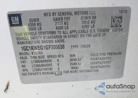 2016 Chevrolet Silverado 2500Hd Ltz z USA, uszkodzony, nr VIN 1GC1KWEG1GF306638